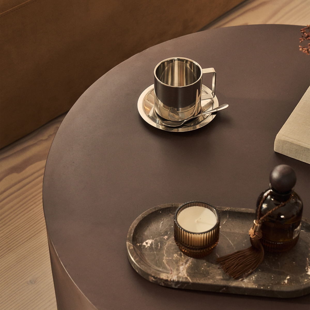 Angelo - Minimal Chocolate Brown Round Coffee Table Large