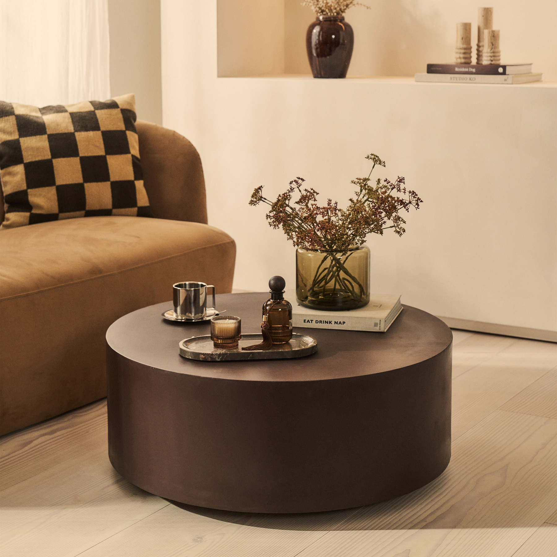Angelo - Minimal Chocolate Brown Round Coffee Table Large