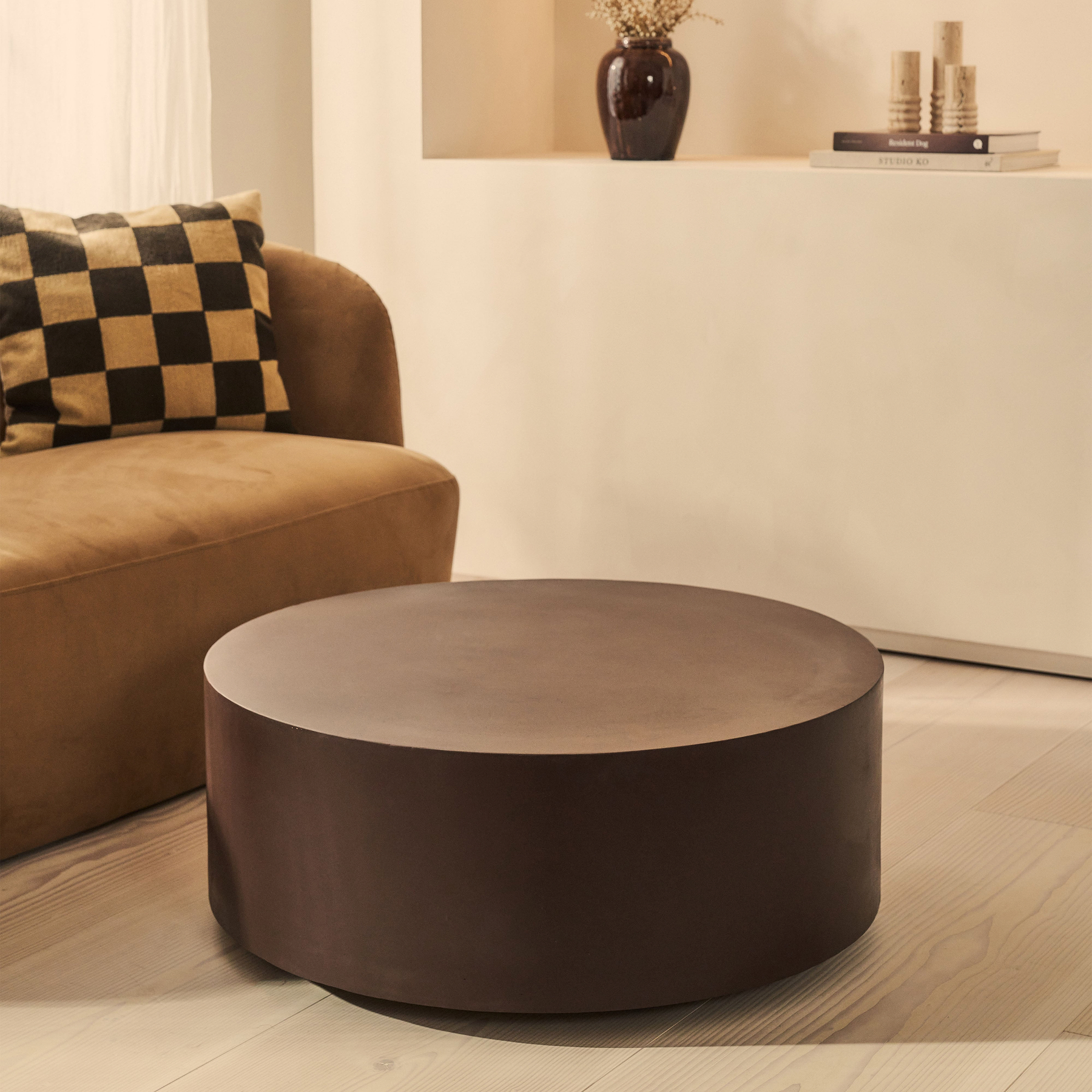 Angelo - Minimal Chocolate Brown Round Coffee Table Large