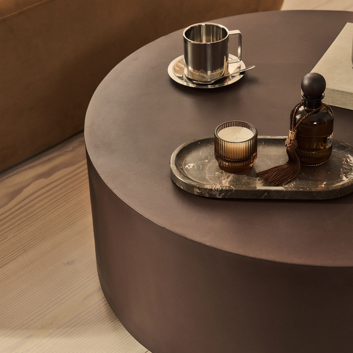 Angelo - Minimal Chocolate Brown Round Coffee Table Large