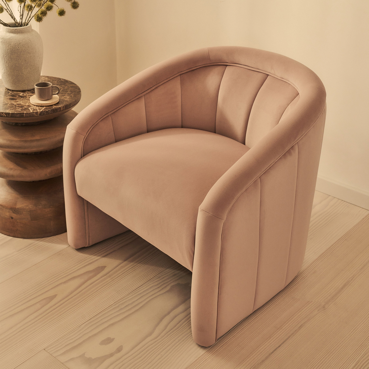 Camille - Curved Velvet Accent Chair Blushed Pink