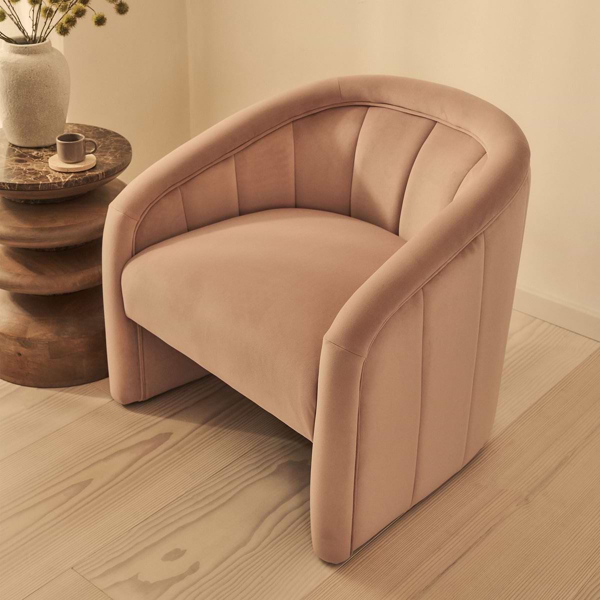 Camille - Curved Velvet Accent Chair Blushed Pink