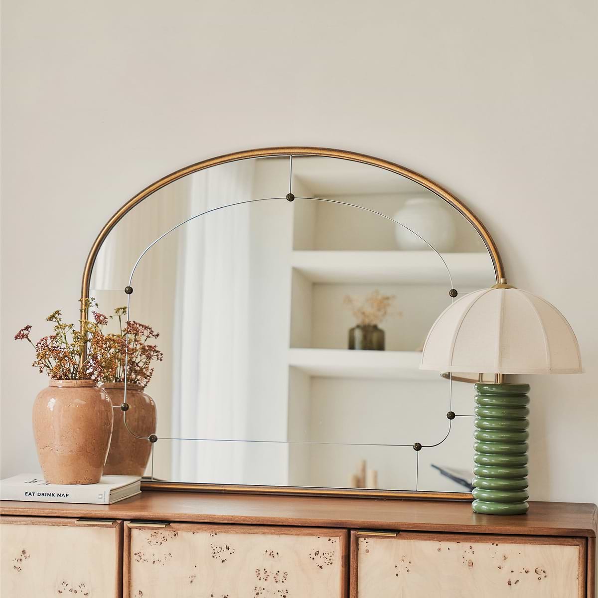 Venosa - Gold Arched Metal Overmantle Mirror 100cm x 80cm