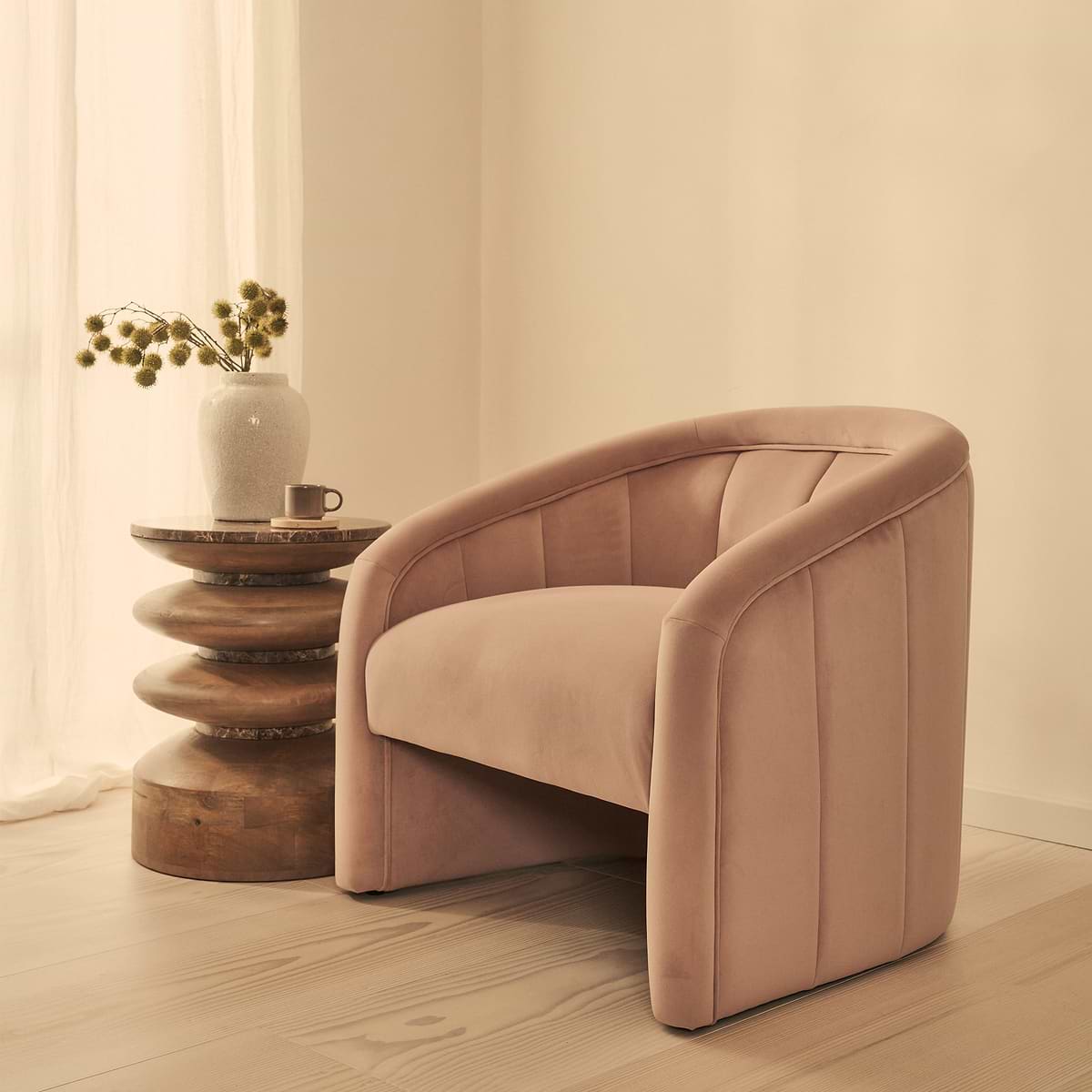 Camille - Curved Velvet Accent Chair Blushed Pink