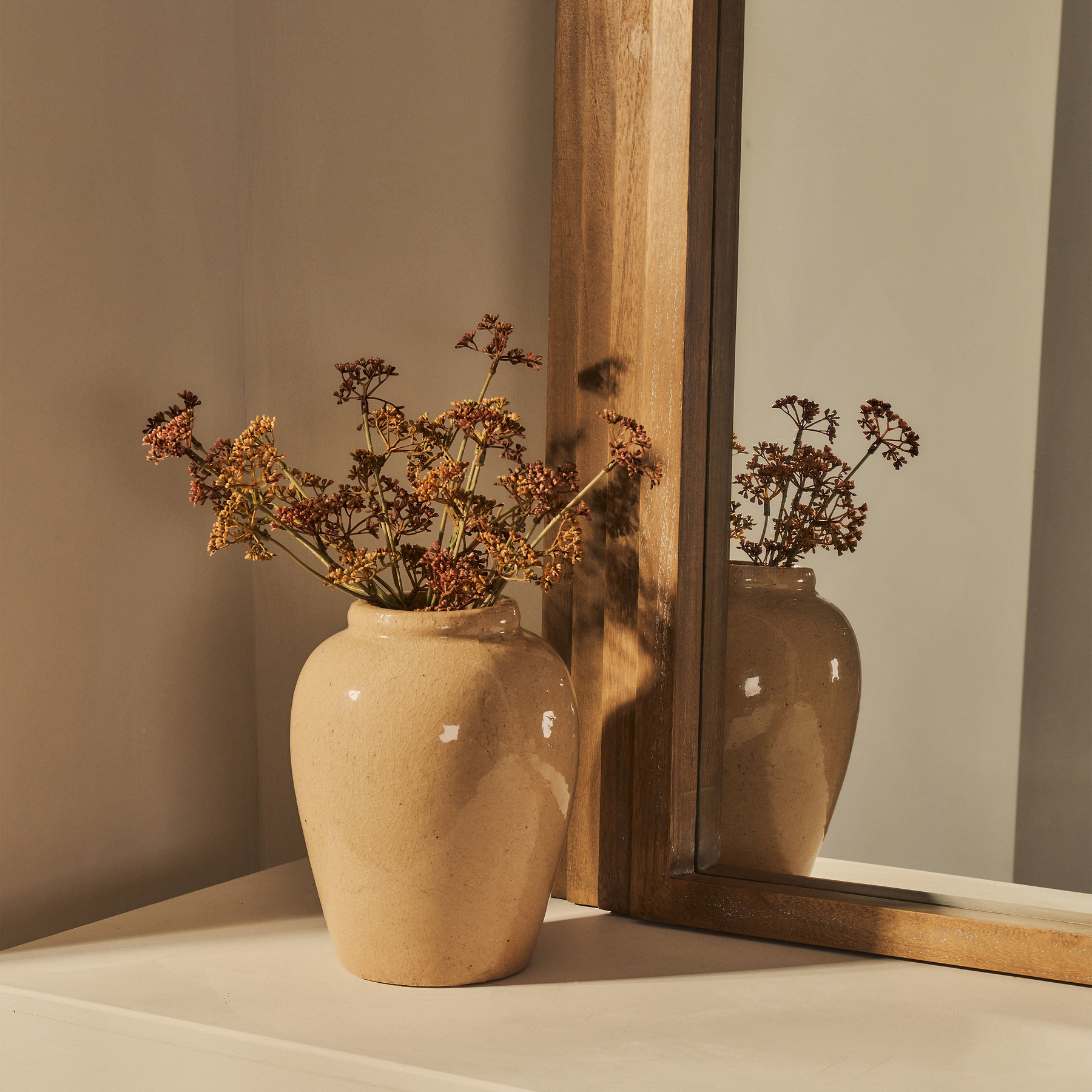 Luciana - Washed Wood Arched Overmantle Mirror 120cm x 100cm