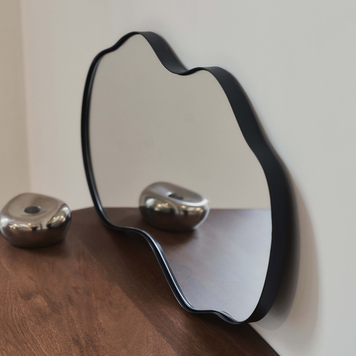 Ava - Black Pond Shaped Irregular Mirror 50cm x 30cm
