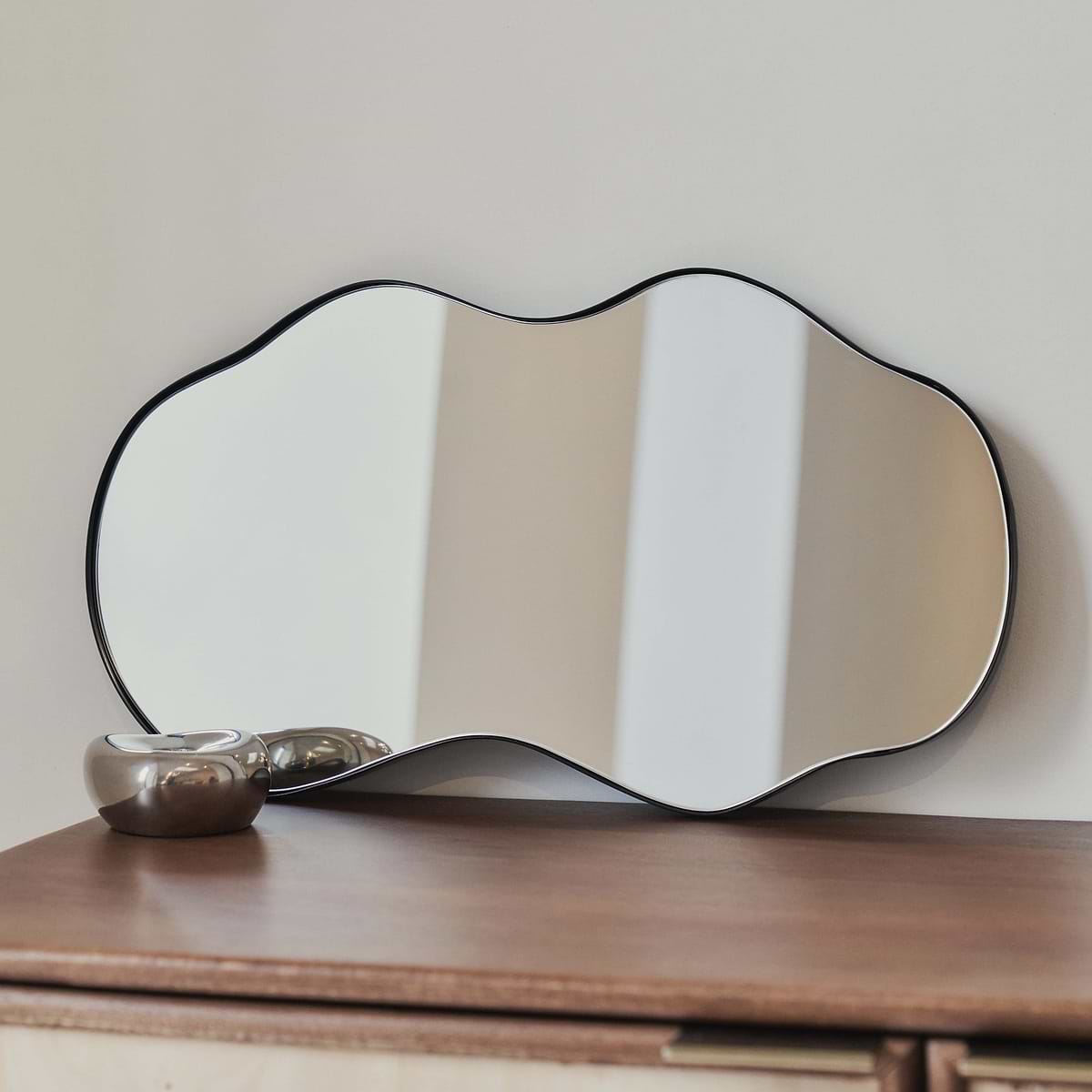 Ava - Black Pond Shaped Irregular Mirror 50cm x 30cm