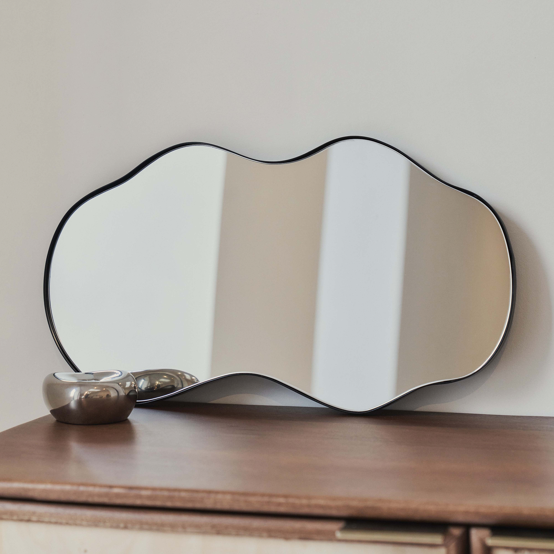 Ava - Black Pond Shaped Irregular Mirror 50cm x 30cm