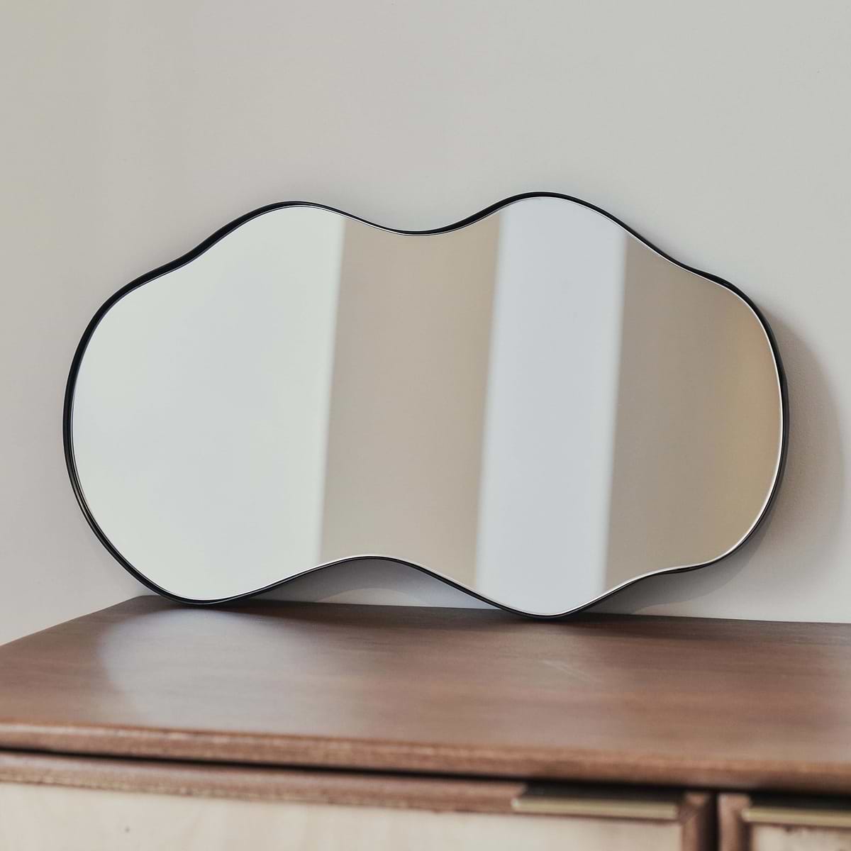 Ava - Black Pond Shaped Irregular Mirror 50cm x 30cm