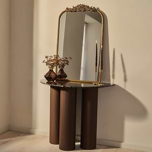 Trivium - Dark Emperador Curved Dark Wood Premium Console Table