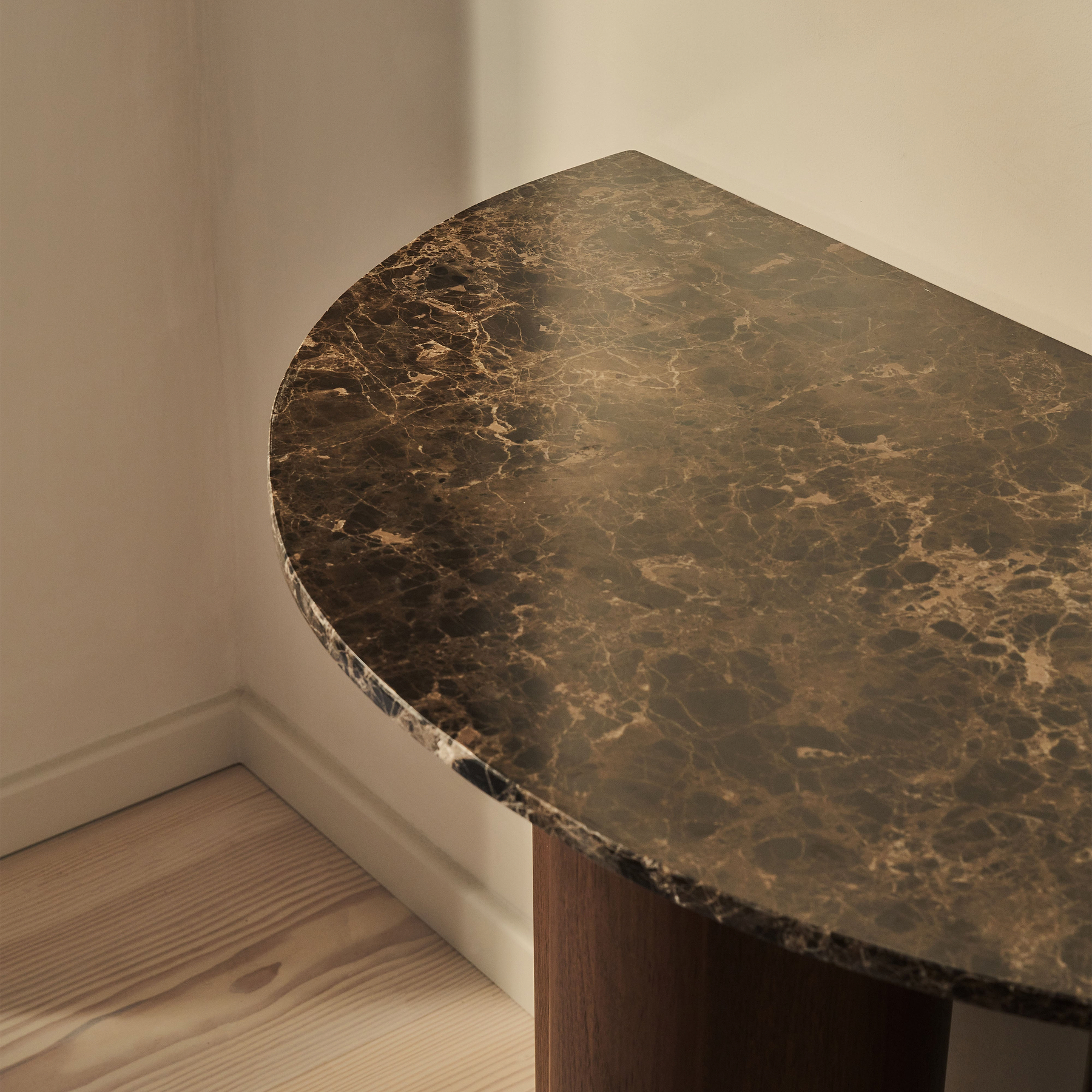 Trivium - Dark Emperador Curved Dark Wood Premium Console Table