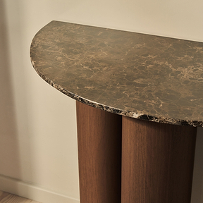 Trivium - Dark Emperador Curved Dark Wood Premium Console Table