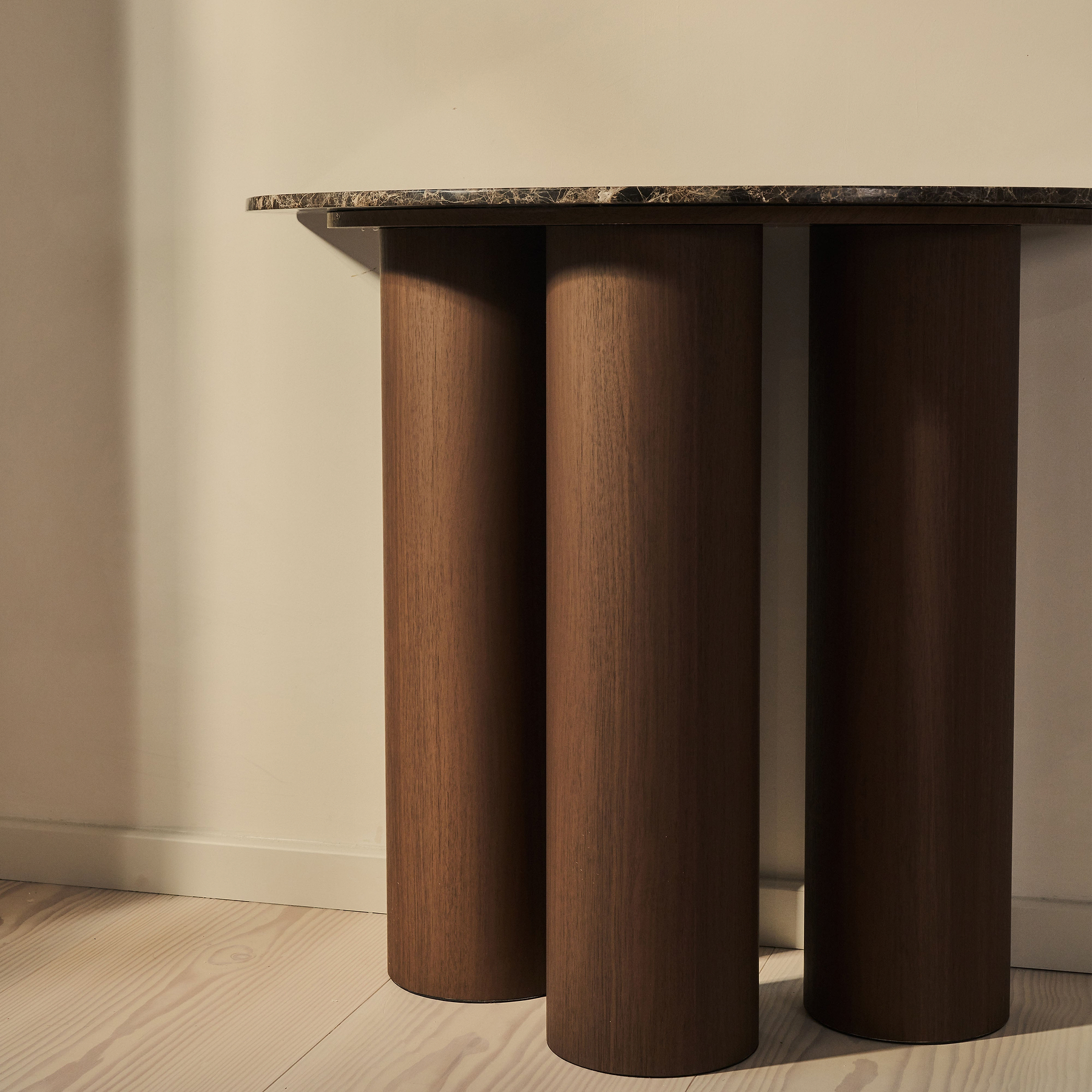 Trivium - Dark Emperador Curved Dark Wood Premium Console Table