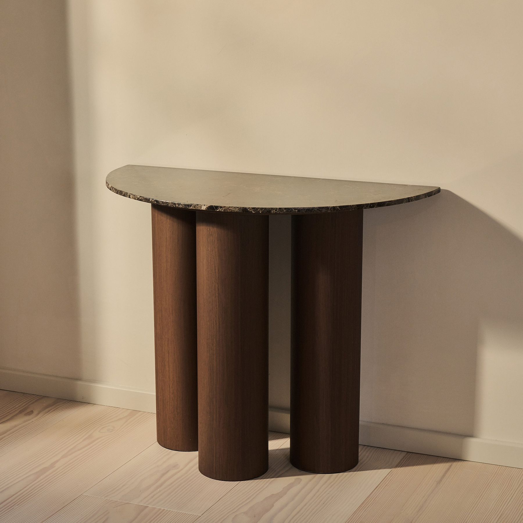 Trivium - Dark Emperador Curved Dark Wood Premium Console Table