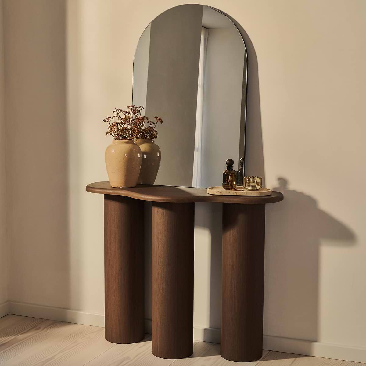 Savanna - Large Dark Wood Curved Wooden Console Table