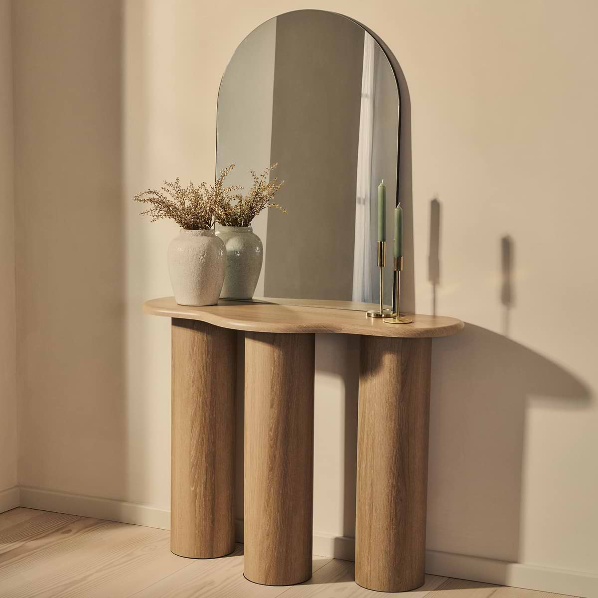 Savanna - Large Washed Wood Curved Wooden Console Table