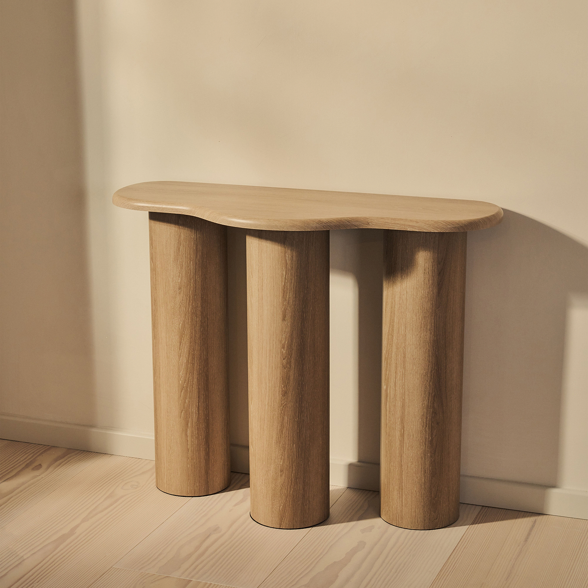 Savanna - Large Washed Wood Curved Wooden Console Table
