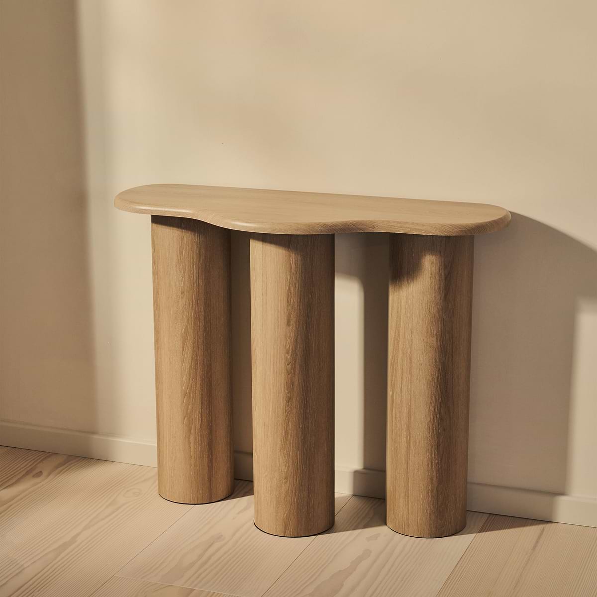 Savanna - Large Washed Wood Curved Wooden Console Table