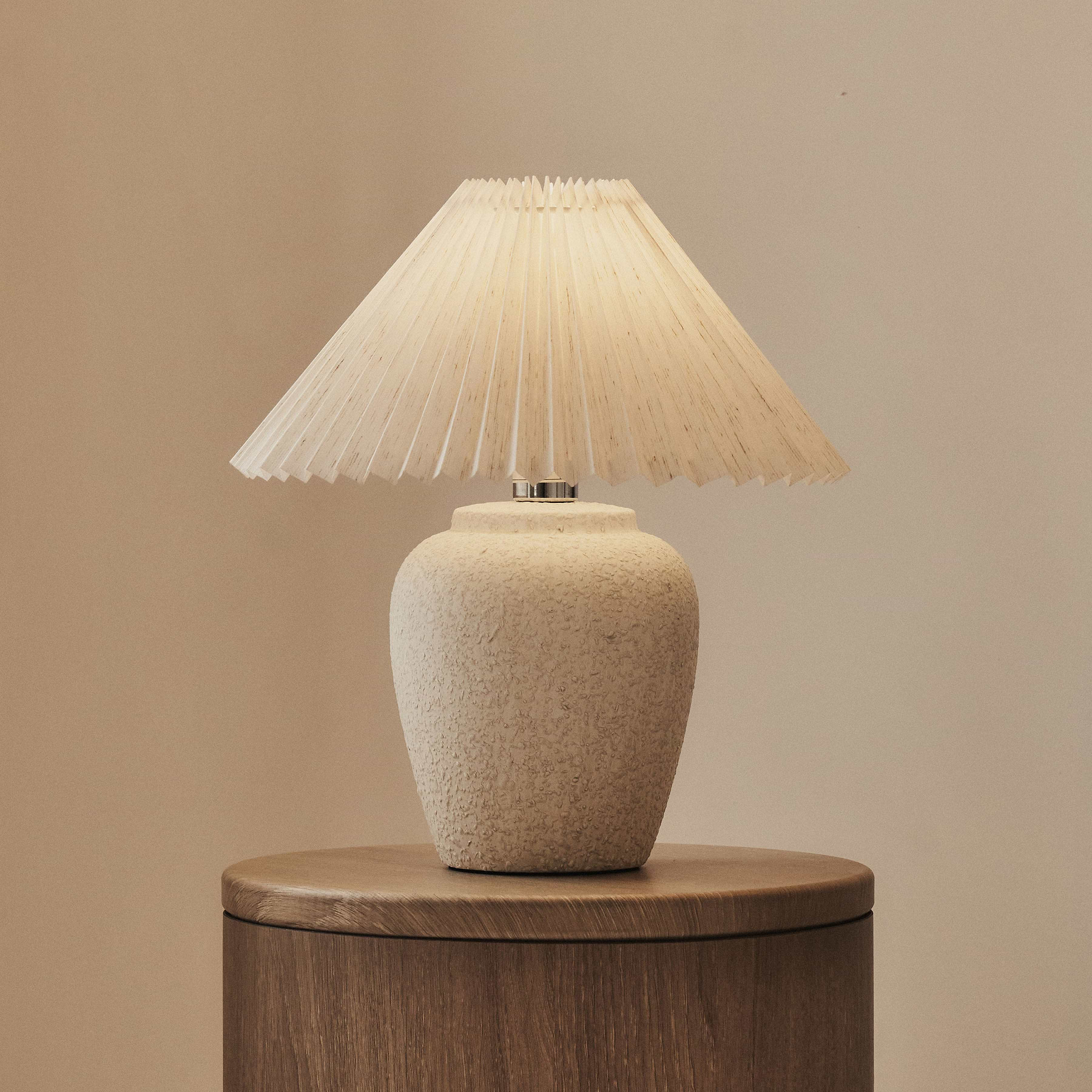 Sicily Stone Ceramic Pleated Shade Table Lamp - Main Image