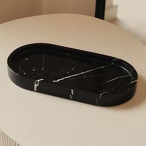 Travara - Black Marble Oval Decorative Tray