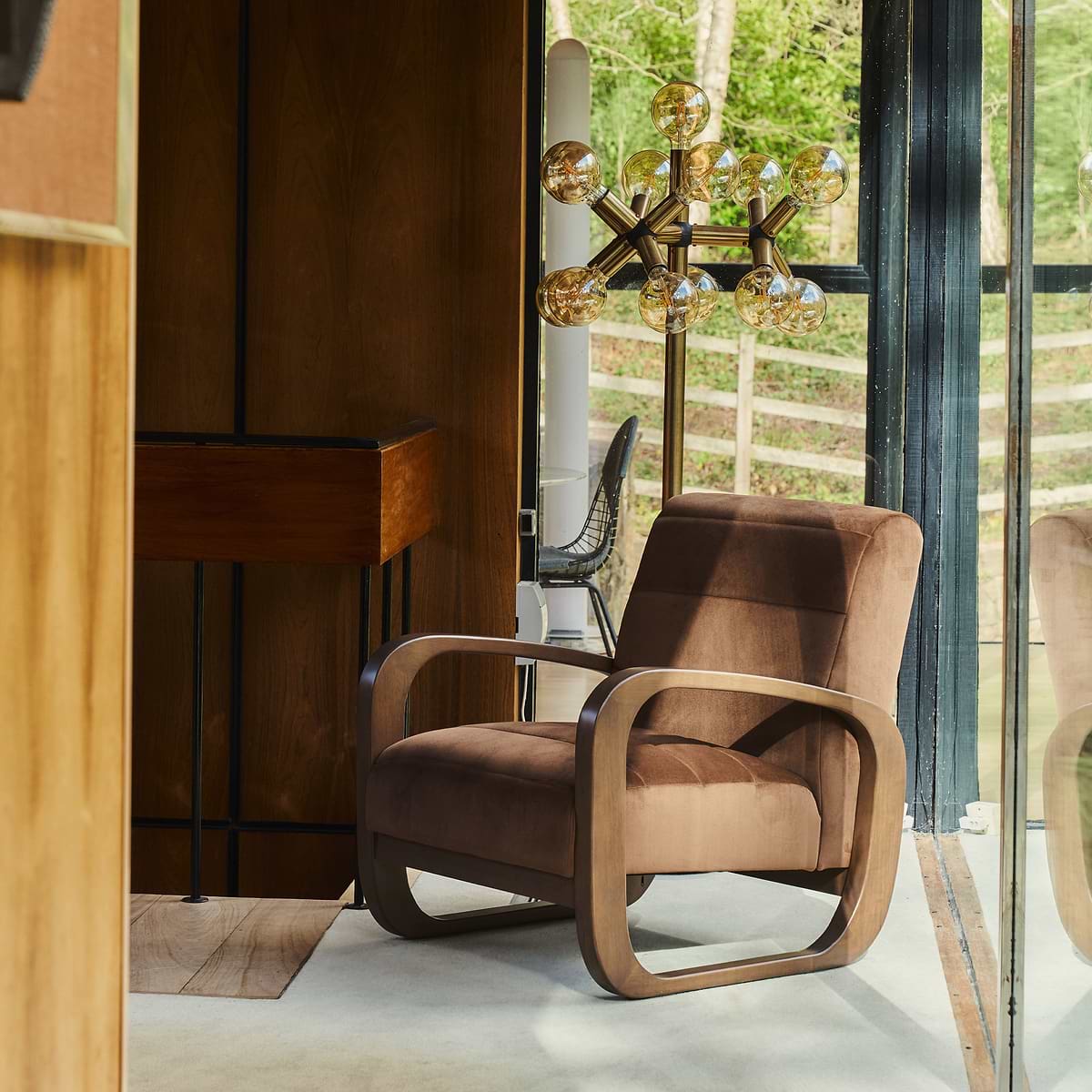 Dalton - Velvet Accent Chair Brown & Dark Wood