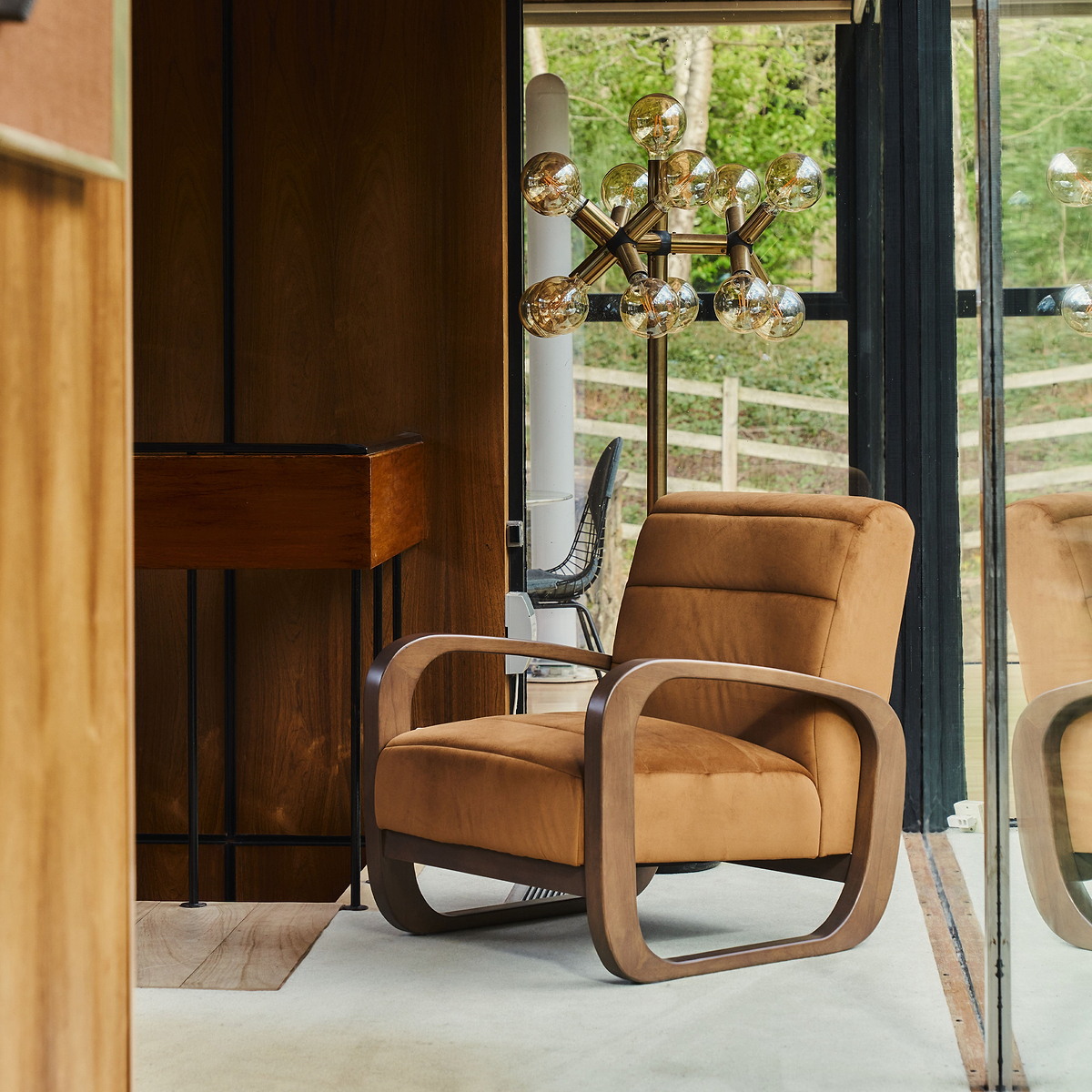 Dalton - Velvet Accent Chair Caramel & Dark Wood