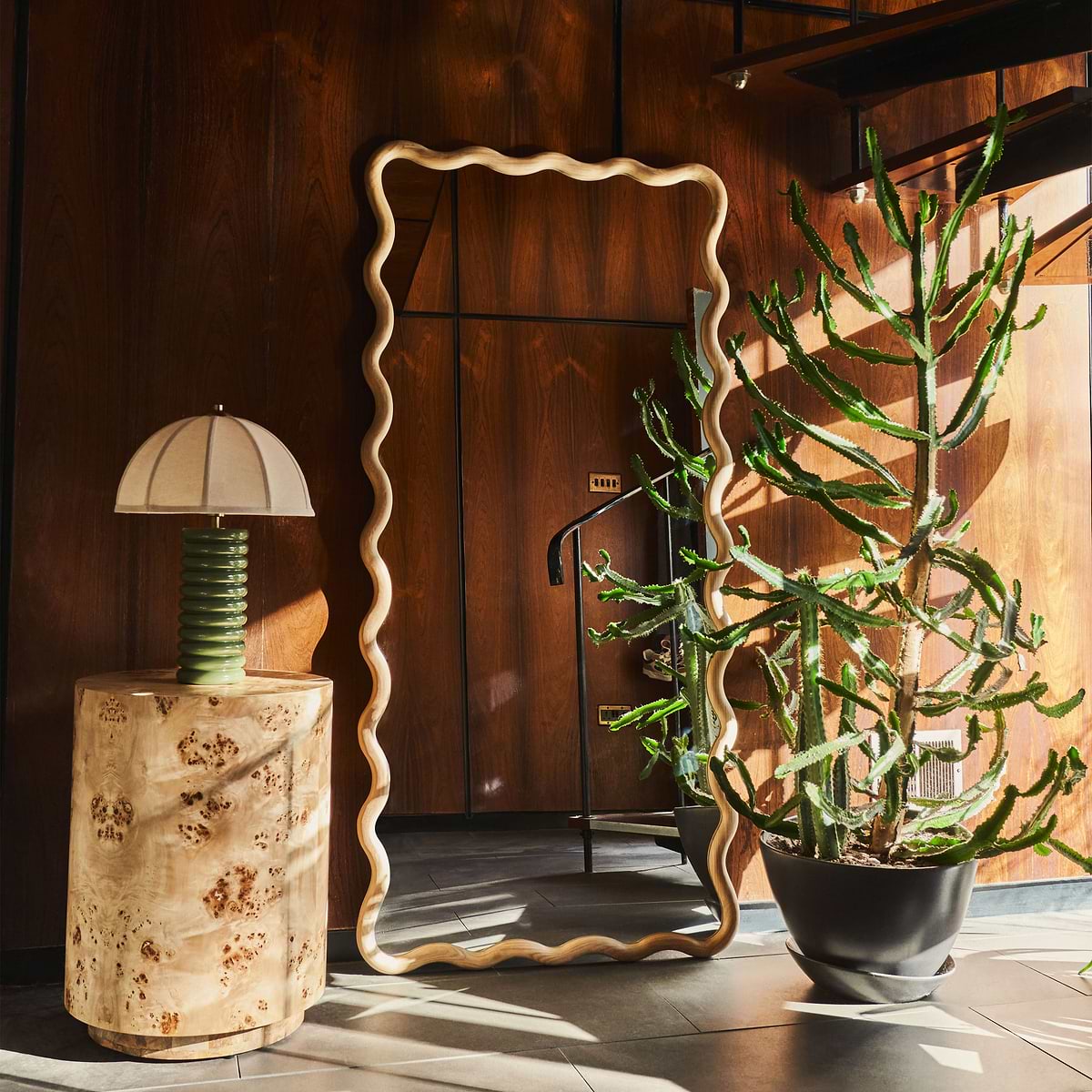 Marea - Light Wood Wavy Retro Full Length Mirror 170cm x 80cm