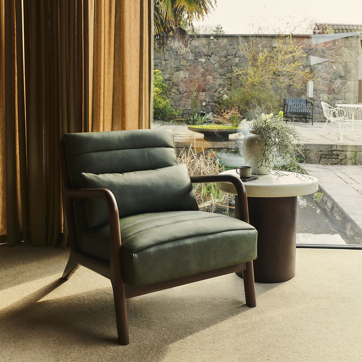 Hudson - Leather Accent Chair Olive & Dark Wood