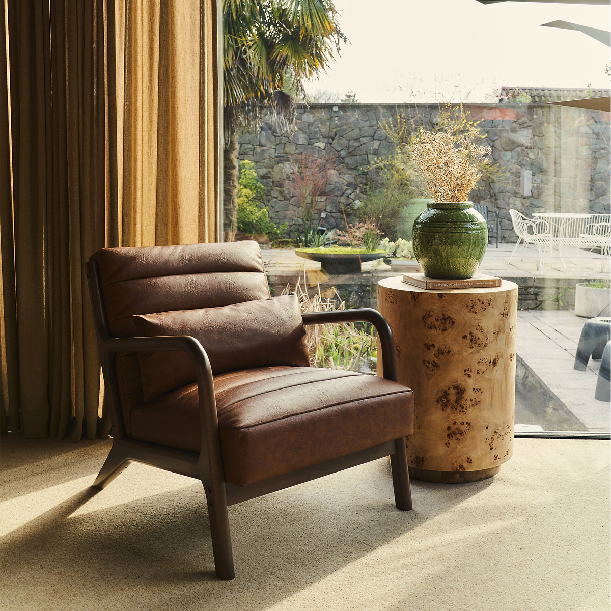 Hudson - Leather Accent Chair Windsor Tan Brown & Dark Wood