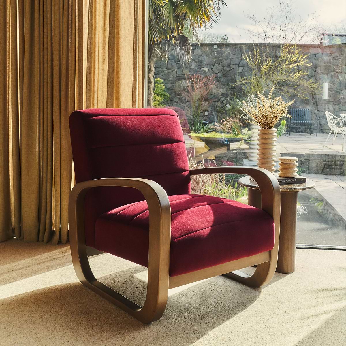 Dalton - Velvet Accent Chair Merlot Red & Dark Wood