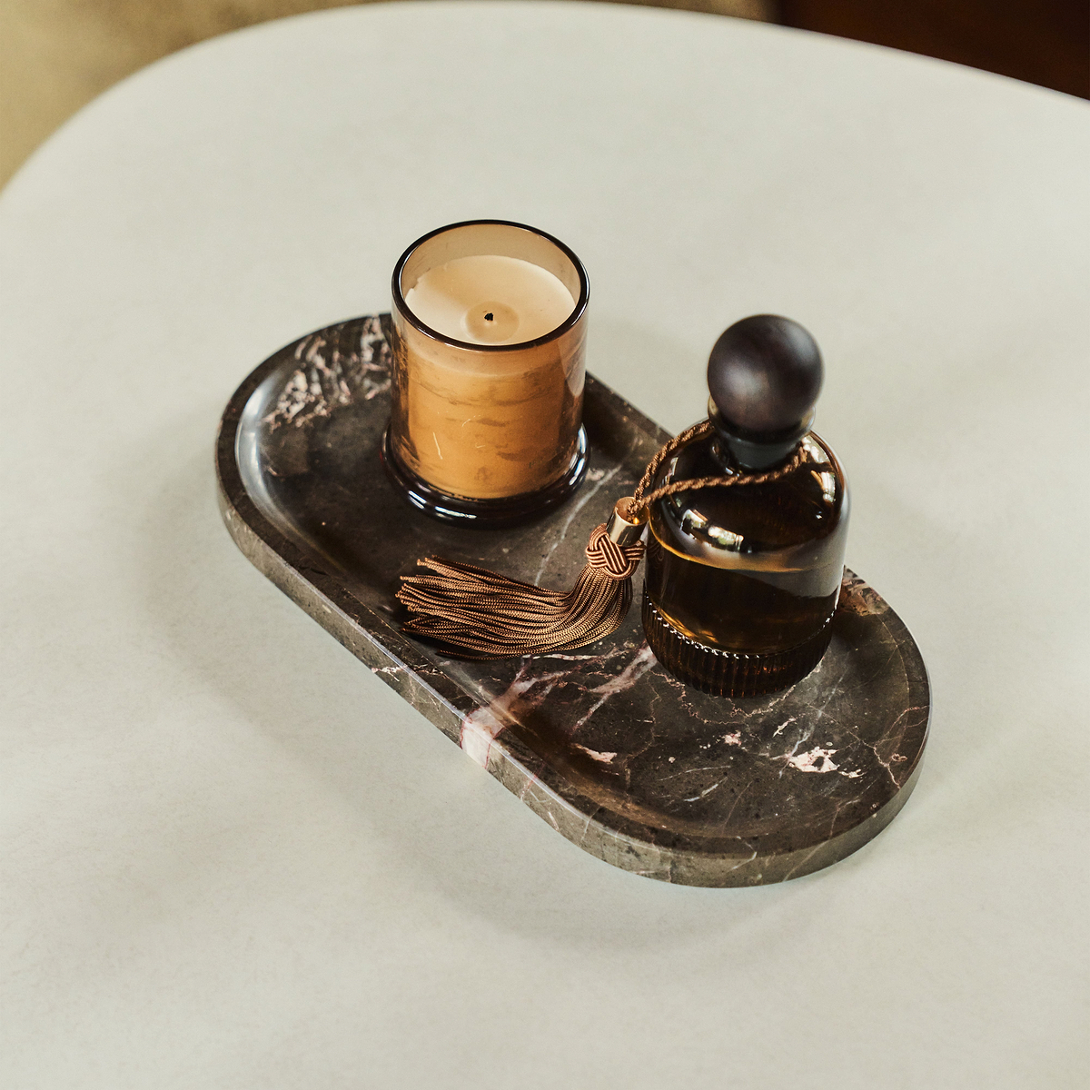 Travara - Dark Emperador Marble Oval Decorative Tray