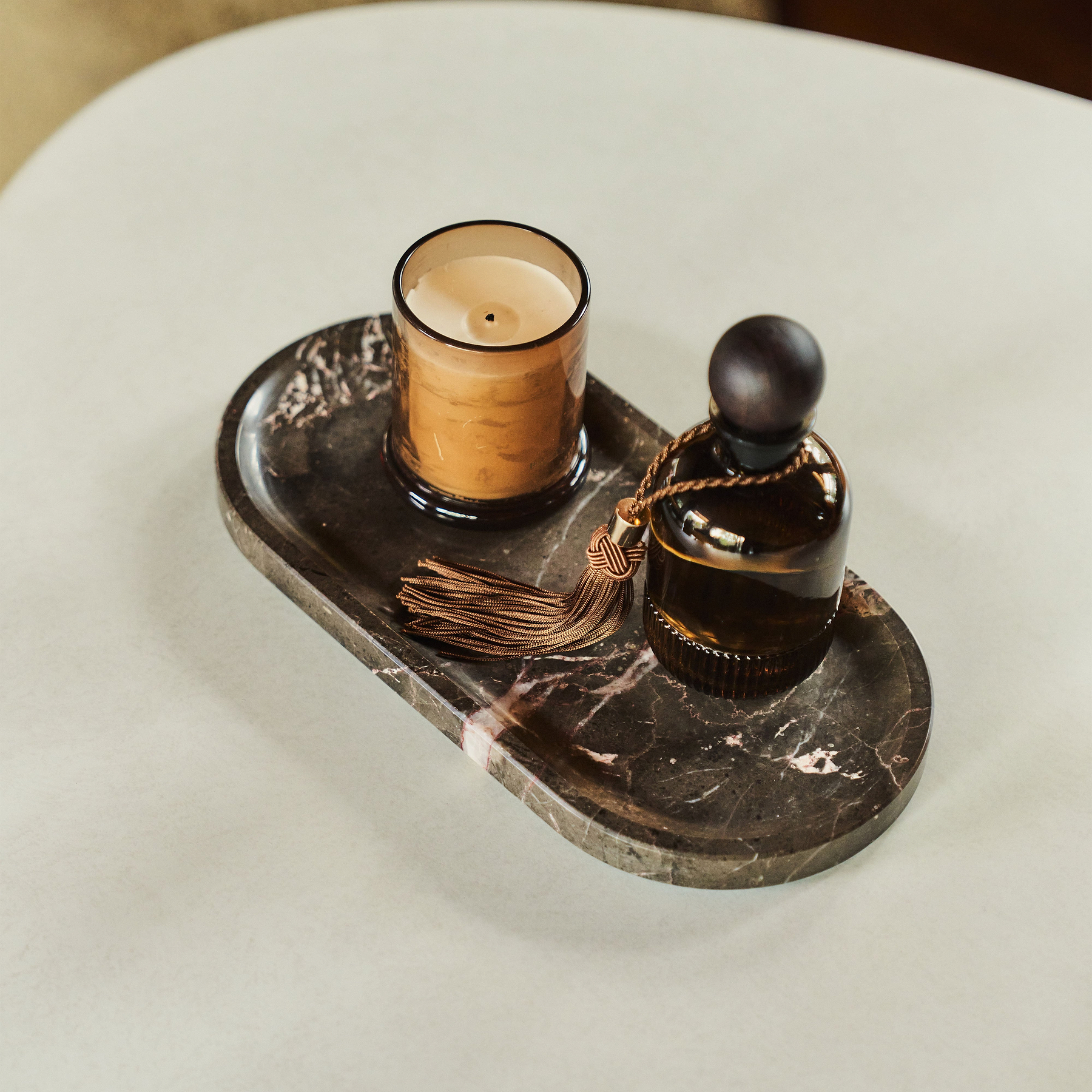 Travara - Dark Emperador Marble Oval Decorative Tray