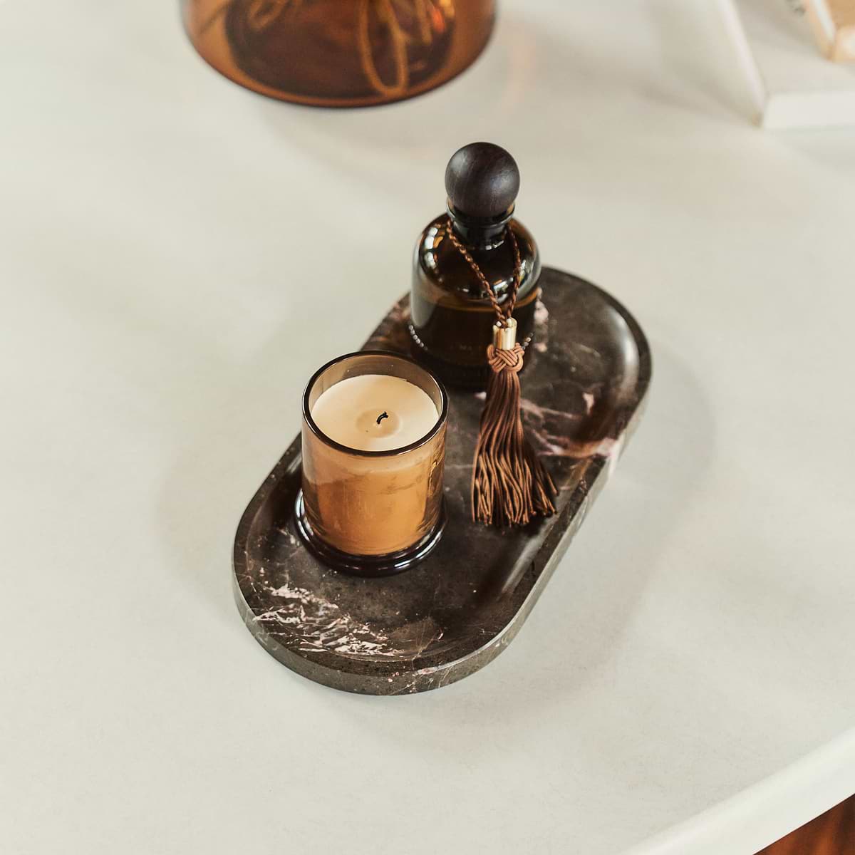 Travara - Dark Emperador Marble Oval Decorative Tray