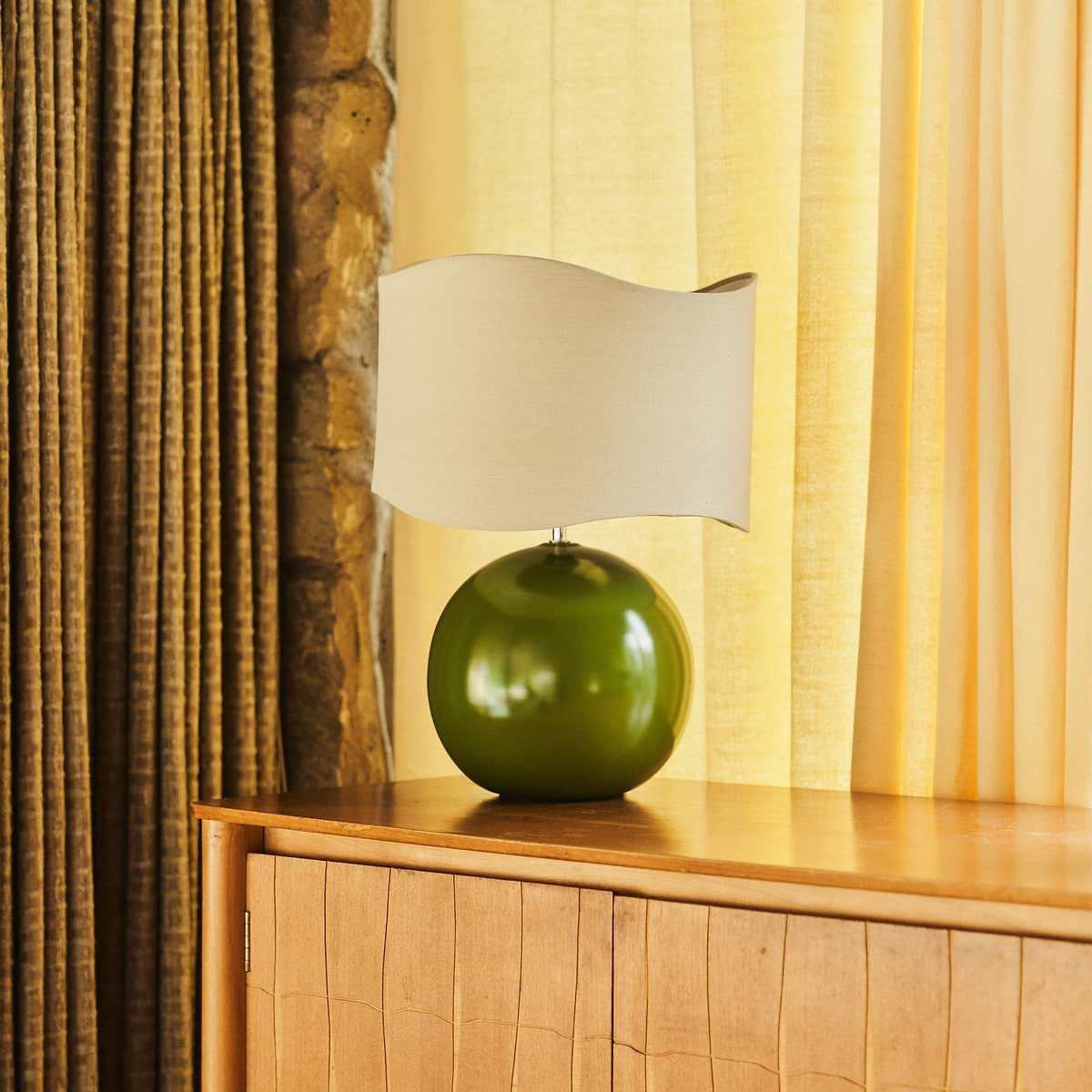 Olera - Olive Gloss Ceramic Wave Shade Table Lamp