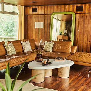 Aegean - Natural Burl Wood & Concrete Irregular Coffee Table 3 Legs