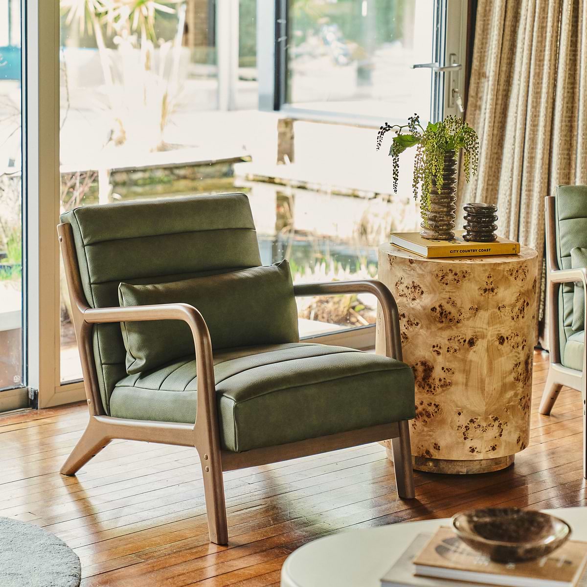 Hudson - Leather Accent Chair Olive & Dark Wood