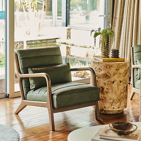 Hudson - Leather Accent Chair Olive & Dark Wood