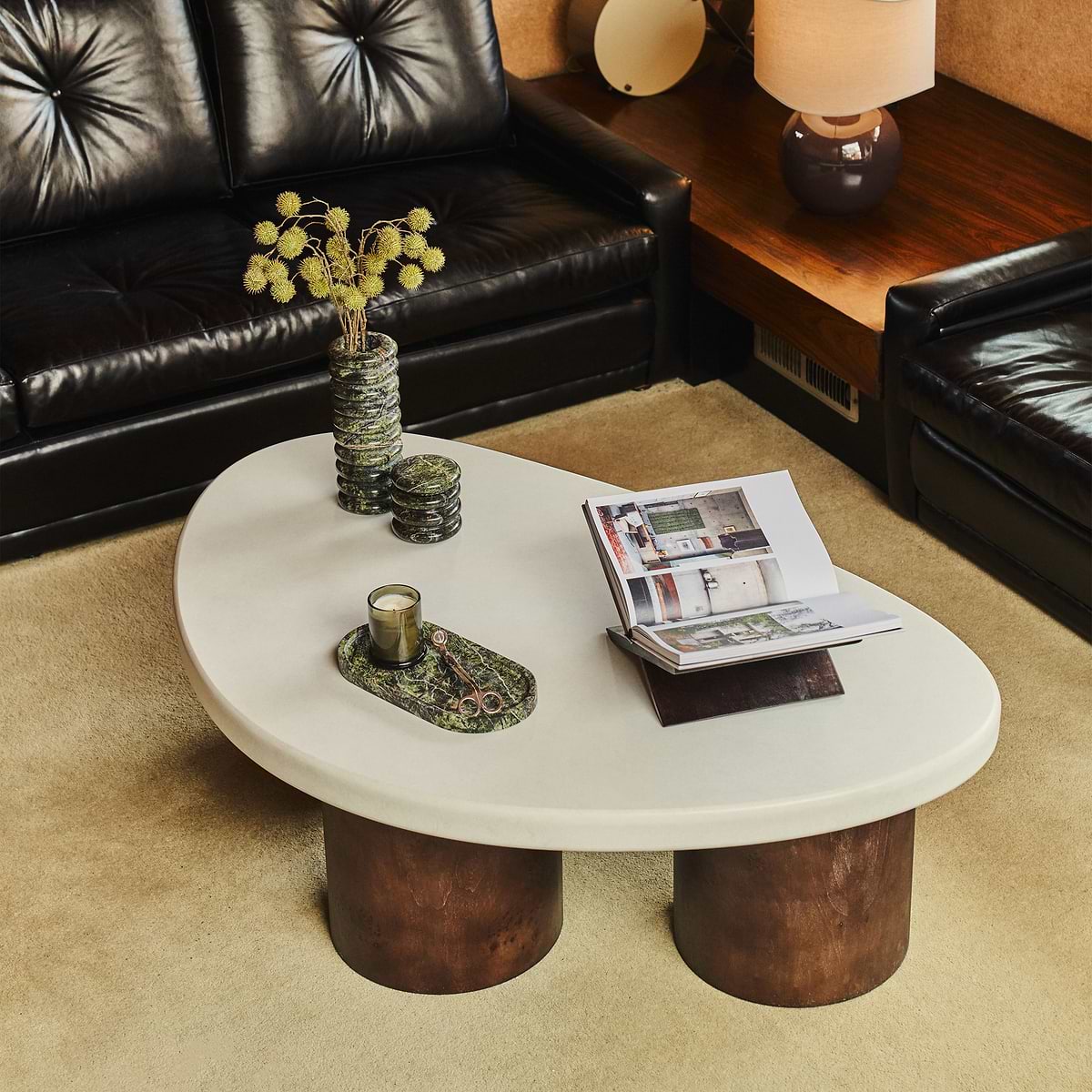 Aegean - Dark Burl Wood & Concrete Irregular Coffee Table 3 Legs