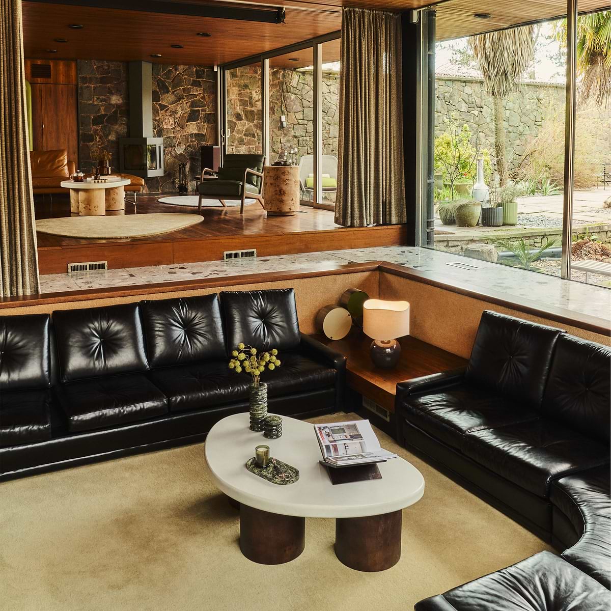 Aegean - Dark Burl Wood & Concrete Irregular Coffee Table 3 Legs