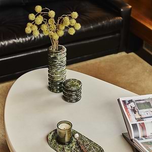 Varella - Large Green Marble Ribbed Decorative Vase 25cm
