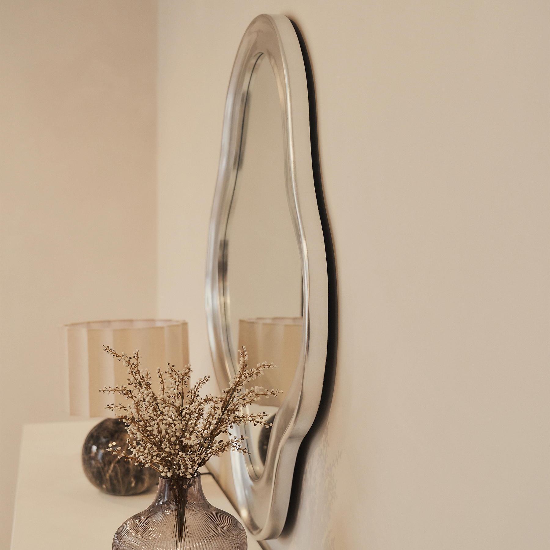 Riva - Brushed Chrome Pond Shaped Irregular Mirror 98cm x 89cm