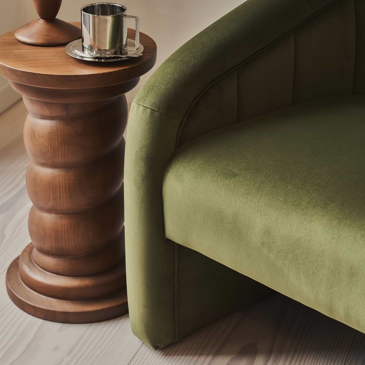 Camille - Curved Velvet Accent Chair Olive