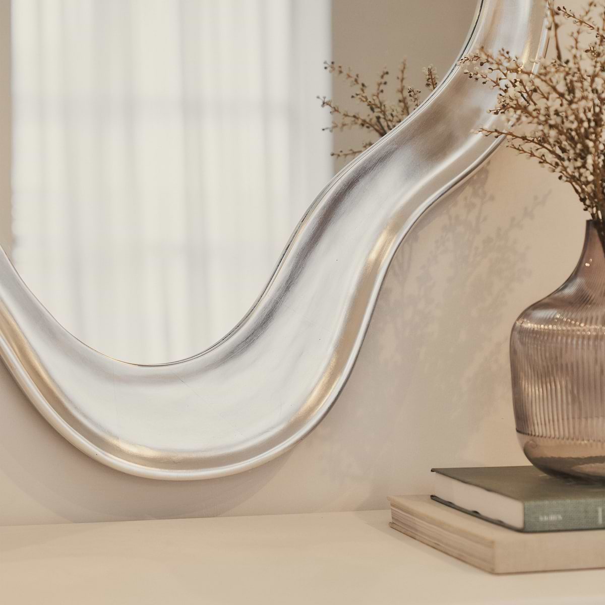 Riva - Brushed Chrome Pond Shaped Irregular Mirror 98cm x 89cm