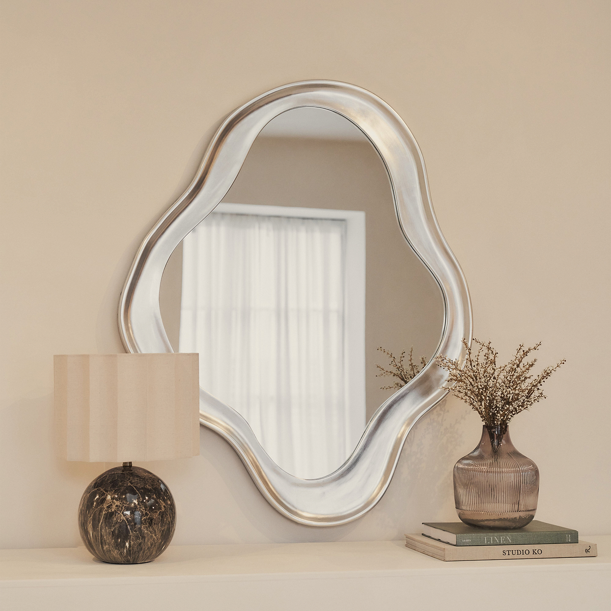 Riva - Brushed Chrome Pond Shaped Irregular Mirror 98cm x 89cm