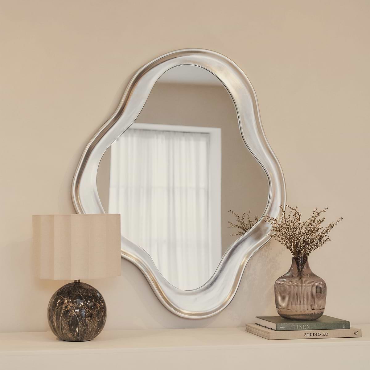 Riva - Brushed Chrome Pond Shaped Irregular Mirror 98cm x 89cm