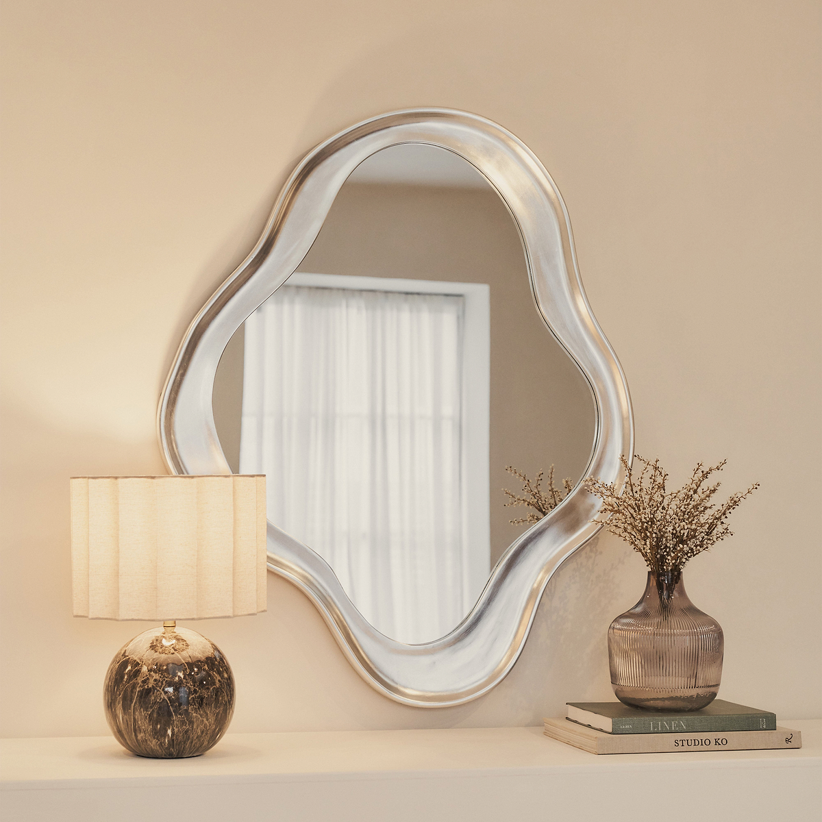 Riva - Brushed Chrome Pond Shaped Irregular Mirror 98cm x 89cm