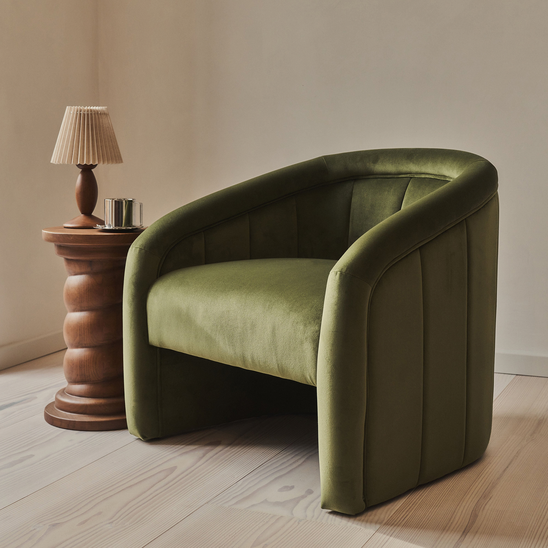 Camille - Curved Velvet Accent Chair Olive