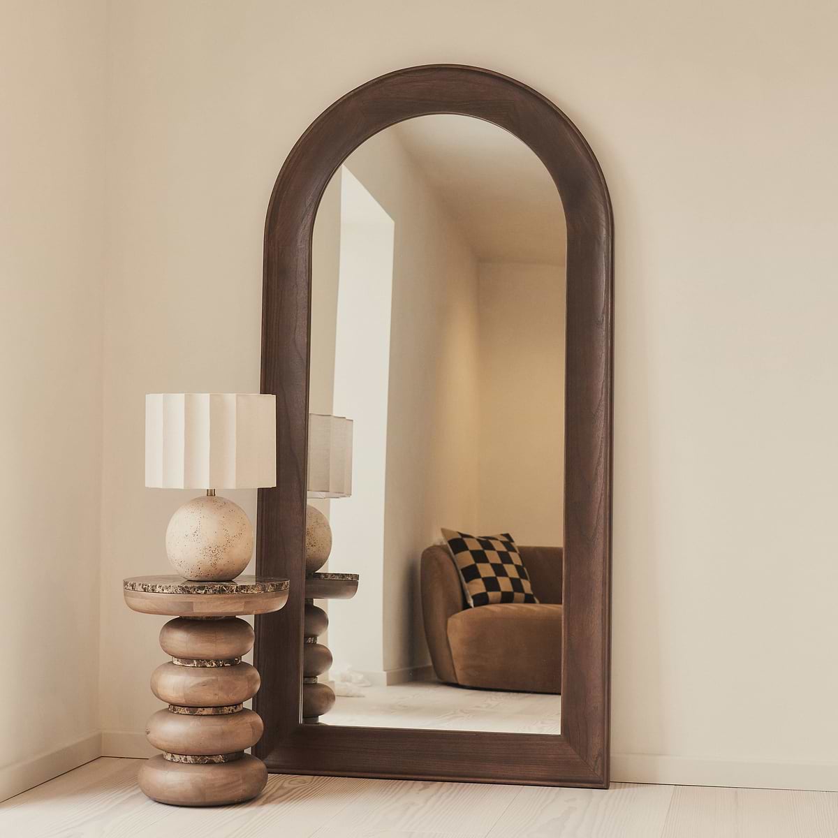 Porta - Full Length Arched Dark Wood Large Mirror 180cm x 90cm