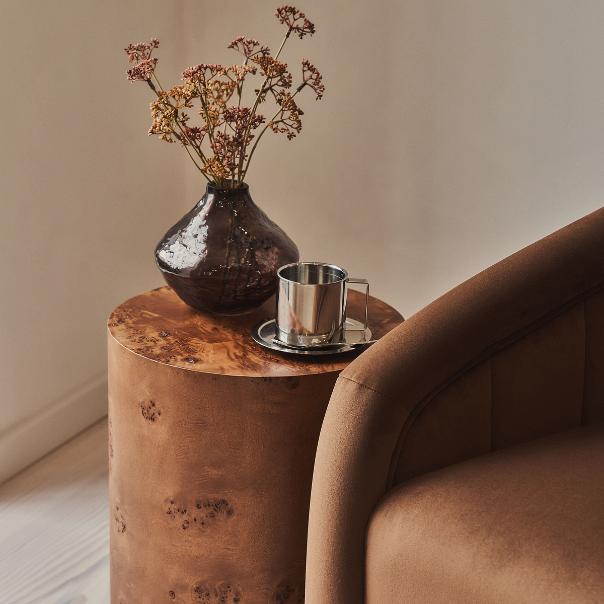 Camille - Curved Velvet Accent Chair Brown