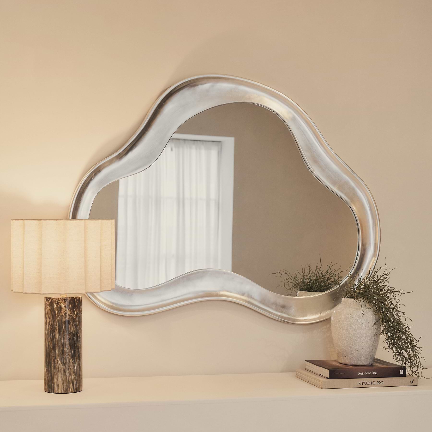 Riva - Brushed Chrome Pond Shaped Irregular Mirror 98cm x 89cm